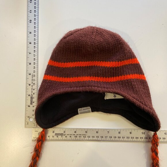 Bundle 2 Columbia  Burgundy & Orange Knit Fleece Lined Earflap and navy blue and - Picture 5 of 15
